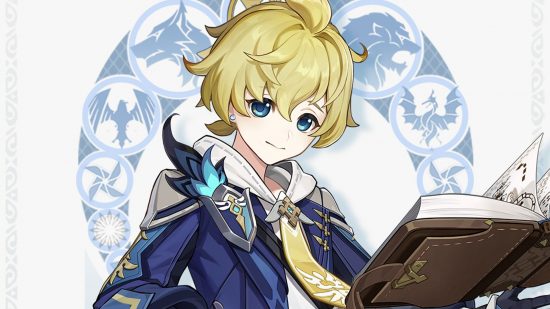 Genshin Impact Mika ascension materials: The Cryo character Mika, a young blonde haired boy, reads a book