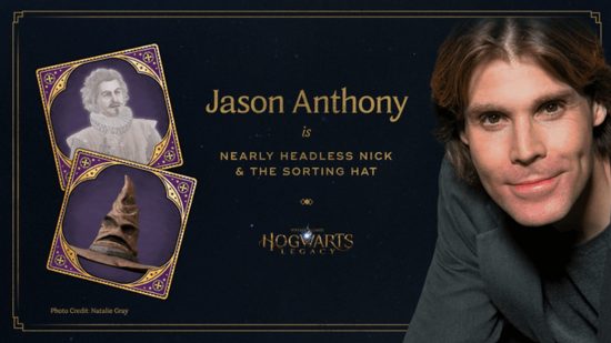 Cast and voice actors of Hogwarts Legacy: A photo of Jason Anthony accompanied by the text 