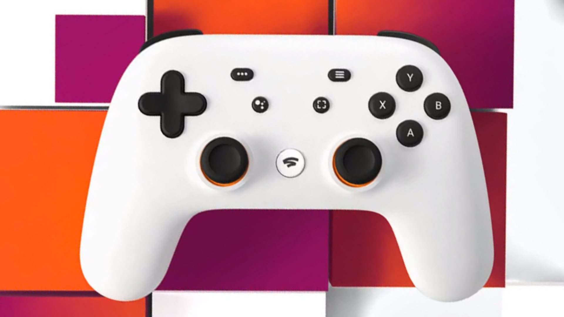 Google Stadia controller with branded square backdrop