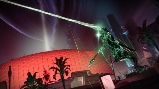 Fecha de lanzamiento de la temporada 20 de Destiny 2: un soldado se balancea por el aire en una cuerda brillante