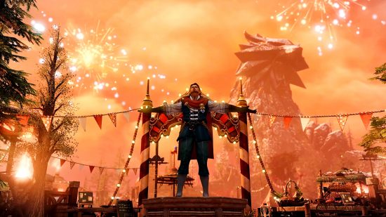 Lost Ark patch notes January 18 - a man throws his arms wide as fireworks go off around him