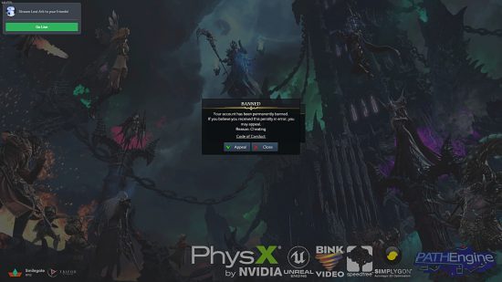 Lost Ark - een screenshot van het titelscherm, met een bericht waarin staat 