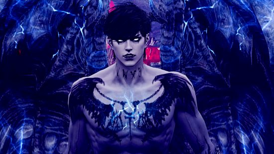 Lost Ark reset bug - a pale humanoid demon with winged chest tattoos and large wings