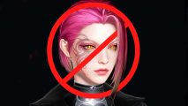 Lost Ark Steam ban - a character with pink hair and yellow eyes, with a red 'no entry' sign over the top