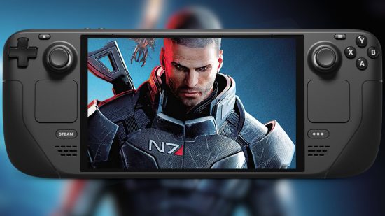 Commander Shepard, the protagonist of Mass Effect, on a Steam Deck