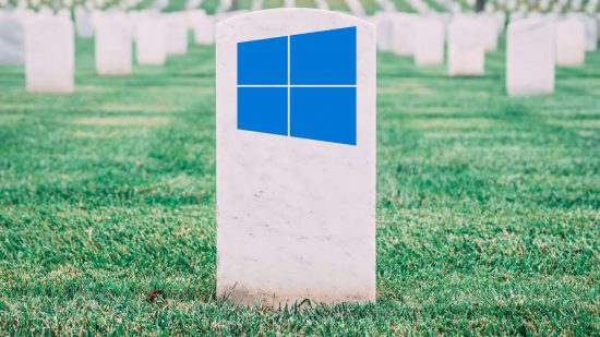 Gravestone with Windows 10 logo on front