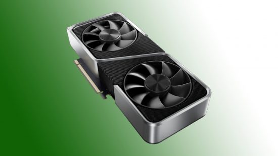 Nvidia RTX 4060 Ti: unmarked GeForce graphics card with green backdrop