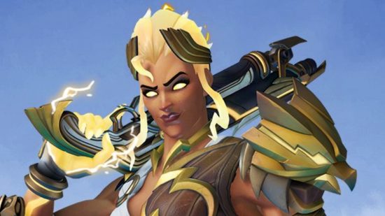Overwatch 2 season 3: Junker Queen as depicted her Zeus mythic skin as part of the Battle for Olympus event.