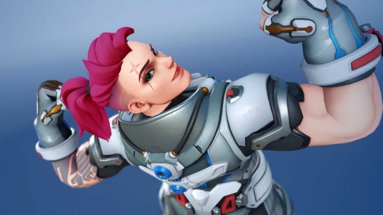 Overwatch 2 tier list: Zarya, a tank hero in Blizzard's battle royale, flexing for the camera