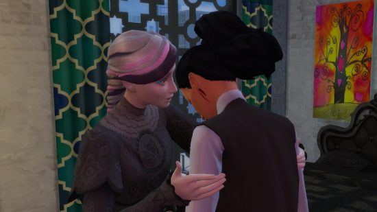 Sims 4 mod Inersia Emosional: Seorang wanita menghibur wanita lain