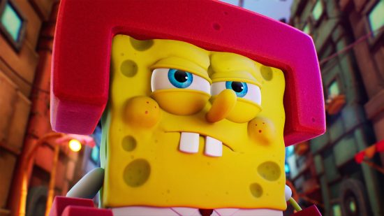 New Spongebob game The Cosmic Shake is like Mario Odyssey, but funnier. Spongebob Squarepants wearing a red hat