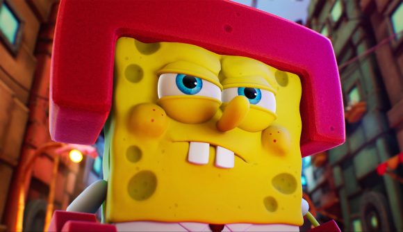 New Spongebob game The Cosmic Shake is like Mario Odyssey, but funnier. Spongebob Squarepants wearing a red hat