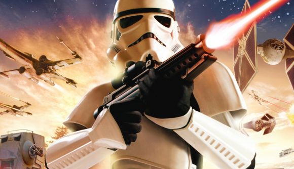 Star Wars Battlefront returns with Insurgency Sandstorm conversion mod. A Star Wars Stormtrooper from FPS game Battlefront firing a laser rifle