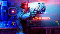 System Shock Remake has a release date, as FPS game nears completion. A cyborg space engineer wearing red goggles aims a laser pistol in classic old game System Shock
