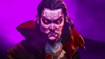 More Vampire Survivors DLC is coming, as dev makes paywall promise. A vampire with a red cloak and yellow eyes against a purple backdrop