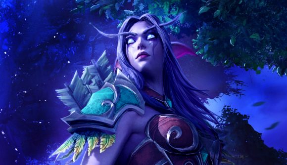 Warcraft 3: Reforged - artwork of a night elf in a forest