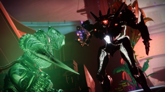 Destiny 2 Strand unlock - a Guardian faces up to a large foe using the Strand subclass