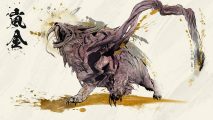 Wild Hearts monsters list - a sketch painting of the Golden Tempest. It's a big tiger-like Kemono.