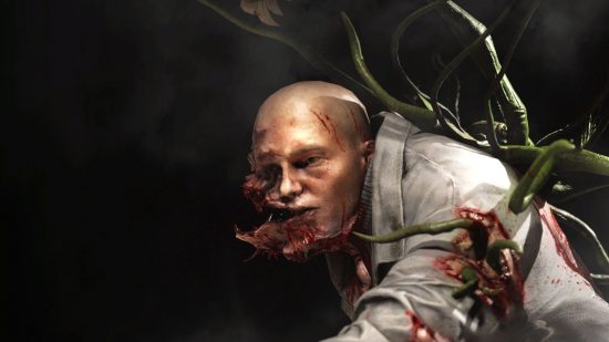 Atomic Heart bosses: A Large Mutant, its human facial features distorted by the fungal mutation that's taken hold, as vines burst forth from its back and arms.