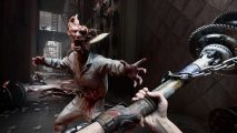 Atomic Heart Testing Grounds: A mutant lunging at the player wielding a melee weapon
