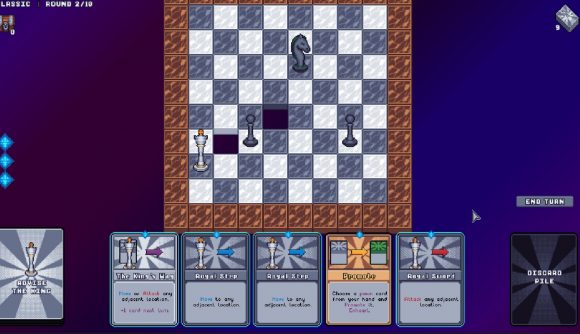 Best Opera GX games: Advise the King. Image shows various chess pieces on a board, with some holes between some spaces.