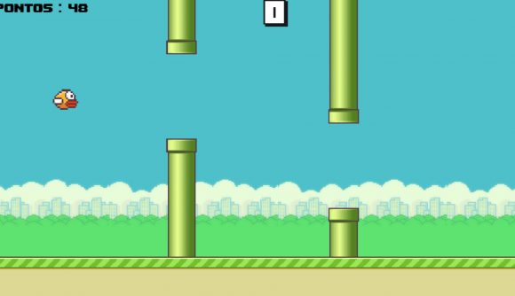 Best Opera GX games: Flappy Birds. Image shows the bird character, Faby, navigating pipes.