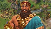 Civilization 7 officially in development - Gilgamesh stands before a map showing built-up cities in Civ 6