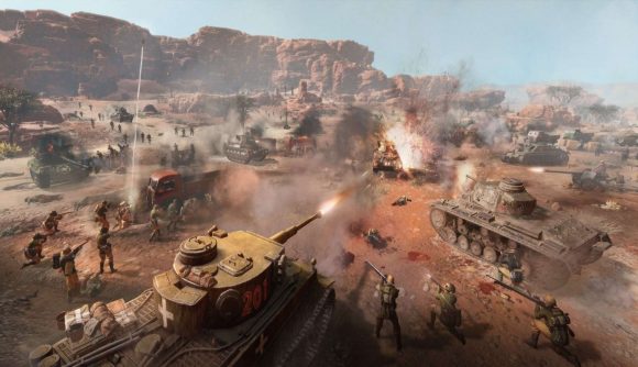 A tank convoy gets stuck into action in Company of Heroes 3