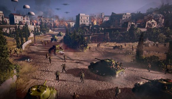 The Mignano Gap covered in units, as portrayed in Company of Heroes 3
