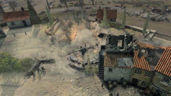Company of Heroes 3 review: Small armies fighting on a beach as sand kicks up around them