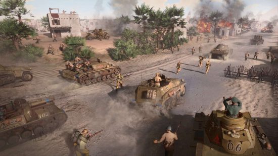 Tanks and half-tracks roll through Tobruk in Company of Heroes 3