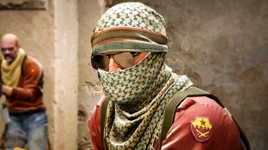 CS:GO player count - a soldier wearing glasses and a scarf wrapped over their head and face