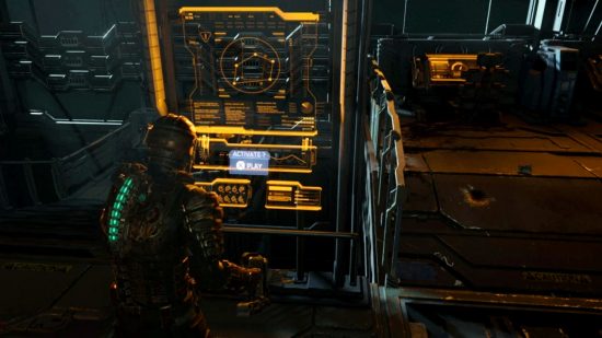 Dead Space report on the Bridge: Isaac stands before the terminal that contains the report on the Bridge in the Main Atrium.