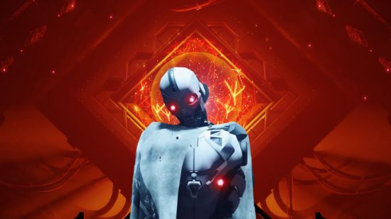 Destiny 2 art featured in TWAB said to be generated by AI: An image of Rasputin as an exo in front of an image of Rasputin as an AI.