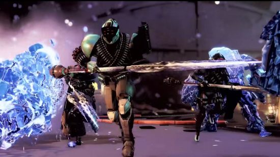 Destiny 2 Lightfall downtime to last 24 hours before DLC launch: A Guardian holds a Stasis glaive in the Lightfall weapons and gear trailer.