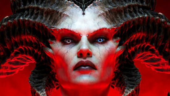 Diablo 4 beta release date: a horned, feminine demon, Lilith, stares at you with contempt