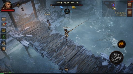 Diablo Immortal update - screenshot of a player fishing in the Frozen Tundra