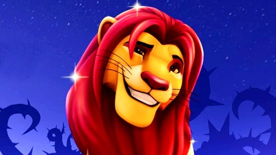 Disney Dreamlight Valley Lion King realm teaser - adult Simba from The Lion King, a lion with a vibrant red mane
