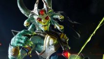 Dota 2 patch clamps down on cheaters as console commands take a hit: A snakelike woman with snakes for hair and bright red eyes wearing silver armour looks into the camera holding a bow
