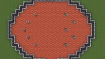 Dwarf Fortress arena mode update: Five dwarves holding axes face off against five armoured goblins with flails in a round stone arena with a sandy floor in Dwarf Fortress