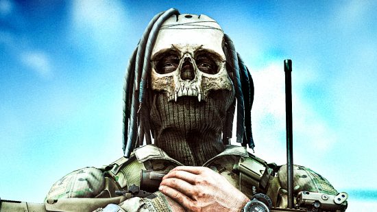 Escape From Tarkov cheats - a figure in a skull mask and military clothing clasps their hands together across their chest