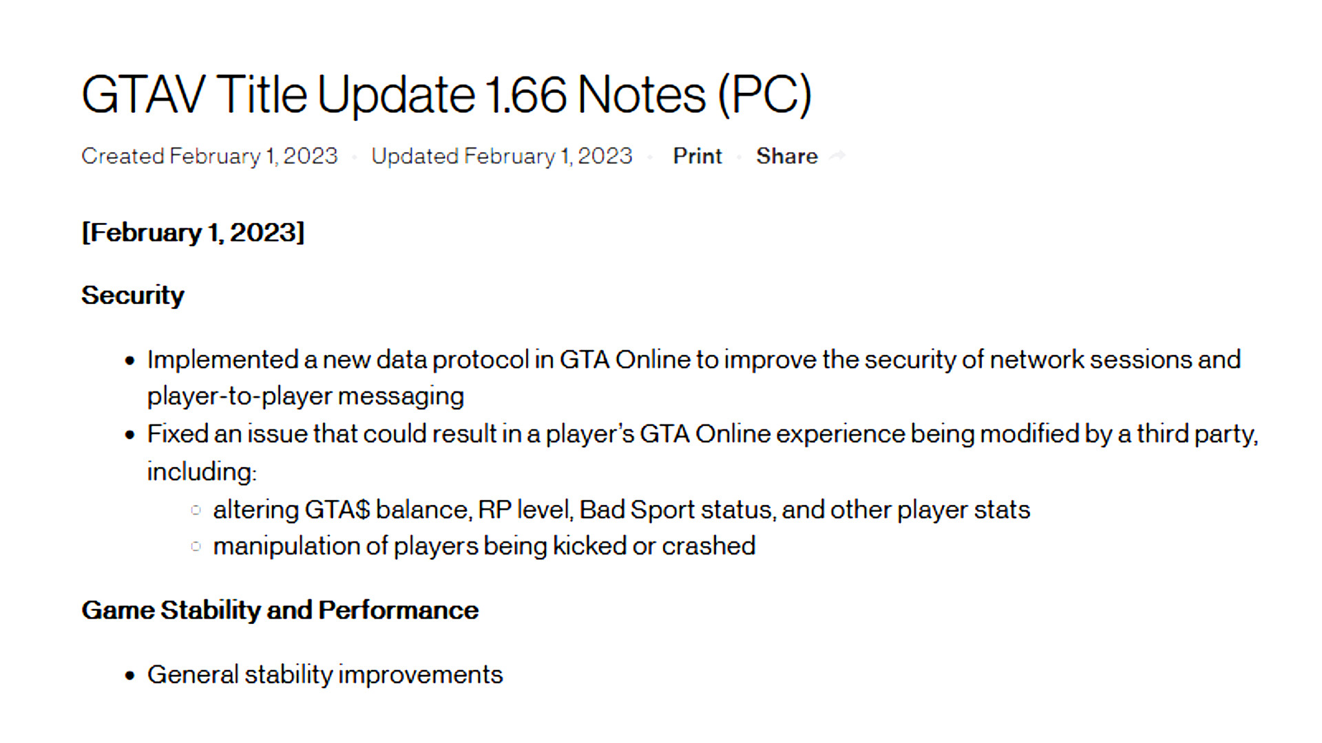 GTA 5 (Online) Update 1.66 Patch Notes