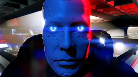 GTA 5 update 1.66 - a blue android with glowing eyes stares at the viewer
