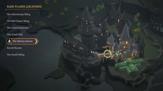 El patio de viaductos, como se muestra en el mapa del juego, es la ubicación del rompecabezas de puente heredado de Hogwarts