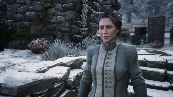 Best Hogwarts Legacy easter eggs: a witch converses with the player in the snow