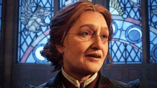 Hogwarts Legacy mod transforms brooms into classic Harry Potter car: A schoolteacher with red hair and glasses, Weasley from Harry Potter RPG game Hogwarts Legacy