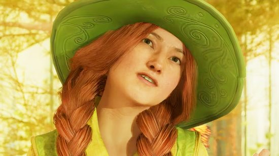 Hogwarts Legacy made so much bank, WB is beating Tesla and Amazon: A person in a giant green hat, with red hair, teaching a class in Harry Potter RPG game Hogwarts Legacy
