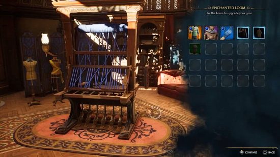 Hogwarts Legacy upgrade gear: The Enchanted Loom, a station that can be conjured to upgrade gear in the Room of Requirement.