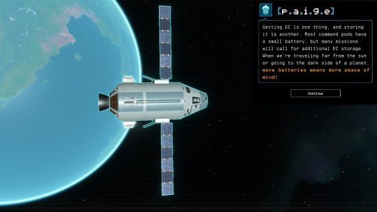 Kerbal Space Program 2 early access review: A tutorial screen showing a rocket trajectory on a black background