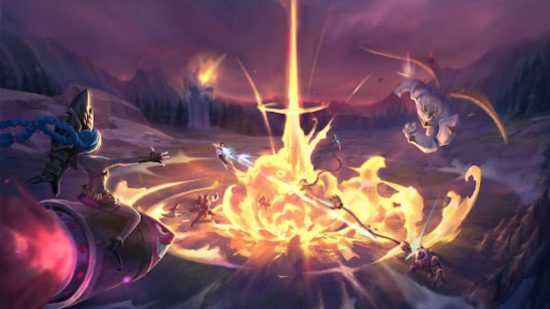 Cringe League of Legends botlane duos will love the upcoming mode: A huge crater in the ground on fire as characters fly around it fighting